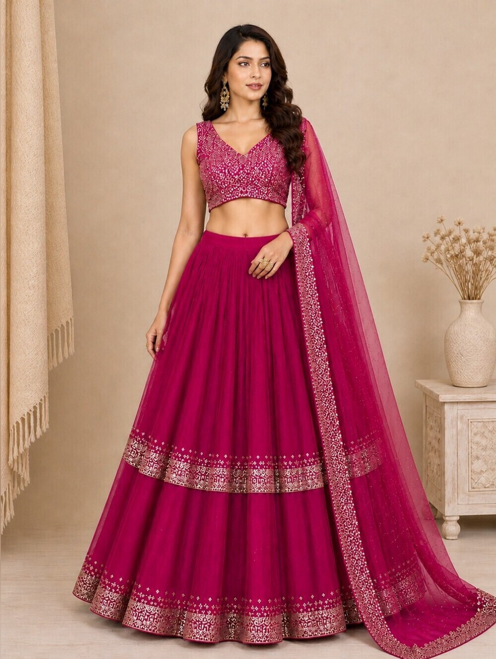 Pink Gorgette With Sequined Work Lehenga Choli